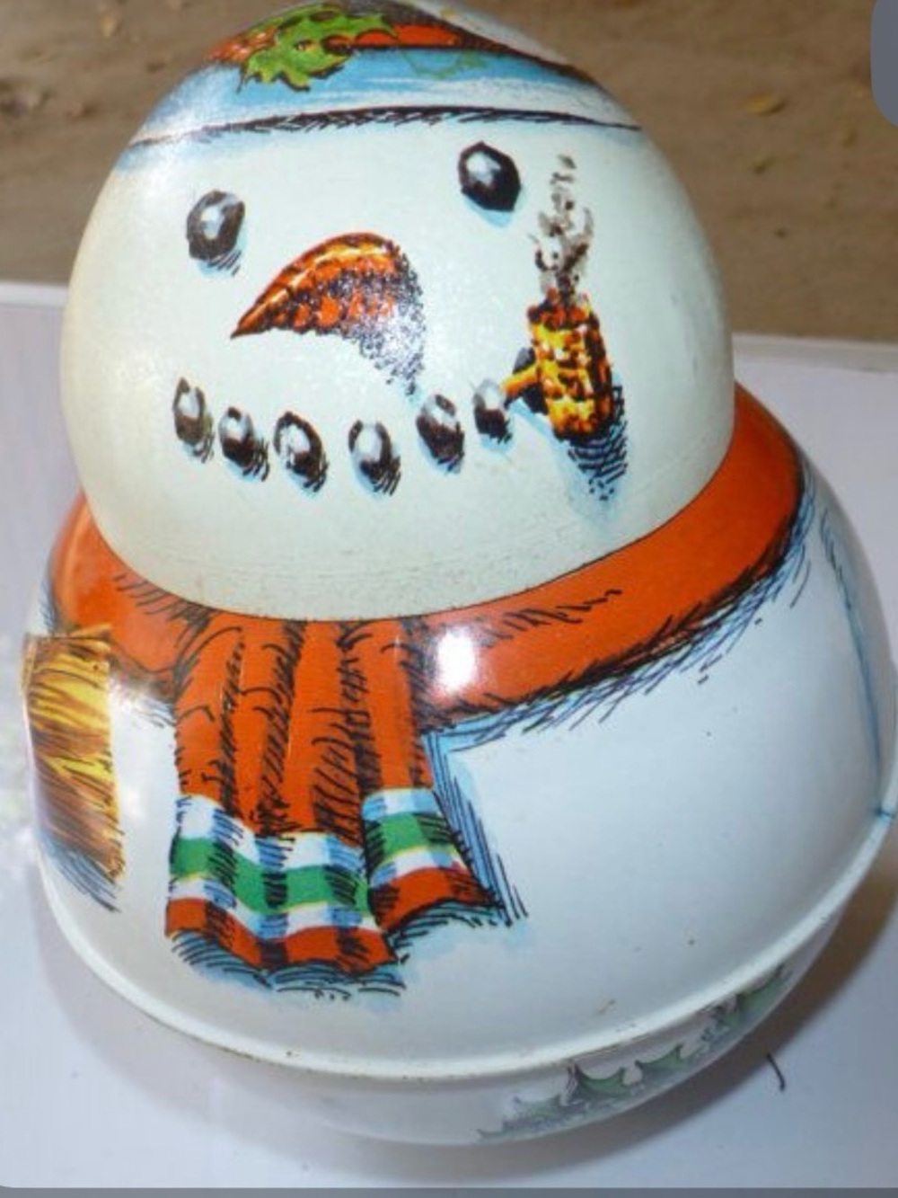 vintage 1981 Roly Poly Snowman holiday tin made by Bristol Ware by Cheinco